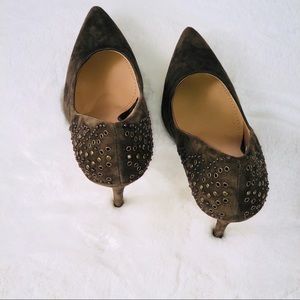 Express Olive Green Suede Heels